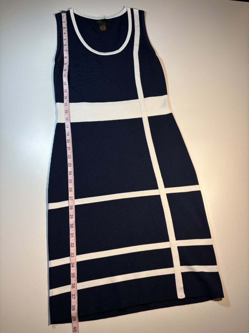 Grace Dresses Mod Knit Midi Dress Navy White Geometric Sleeveless Stretch M - Picture 4 of 8